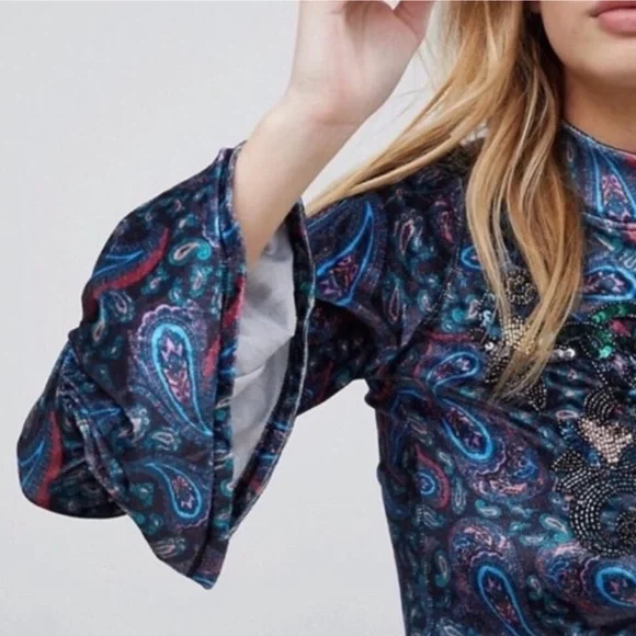 We the Free velvet paisley print long bell sleeve top - Picture 5 of 7